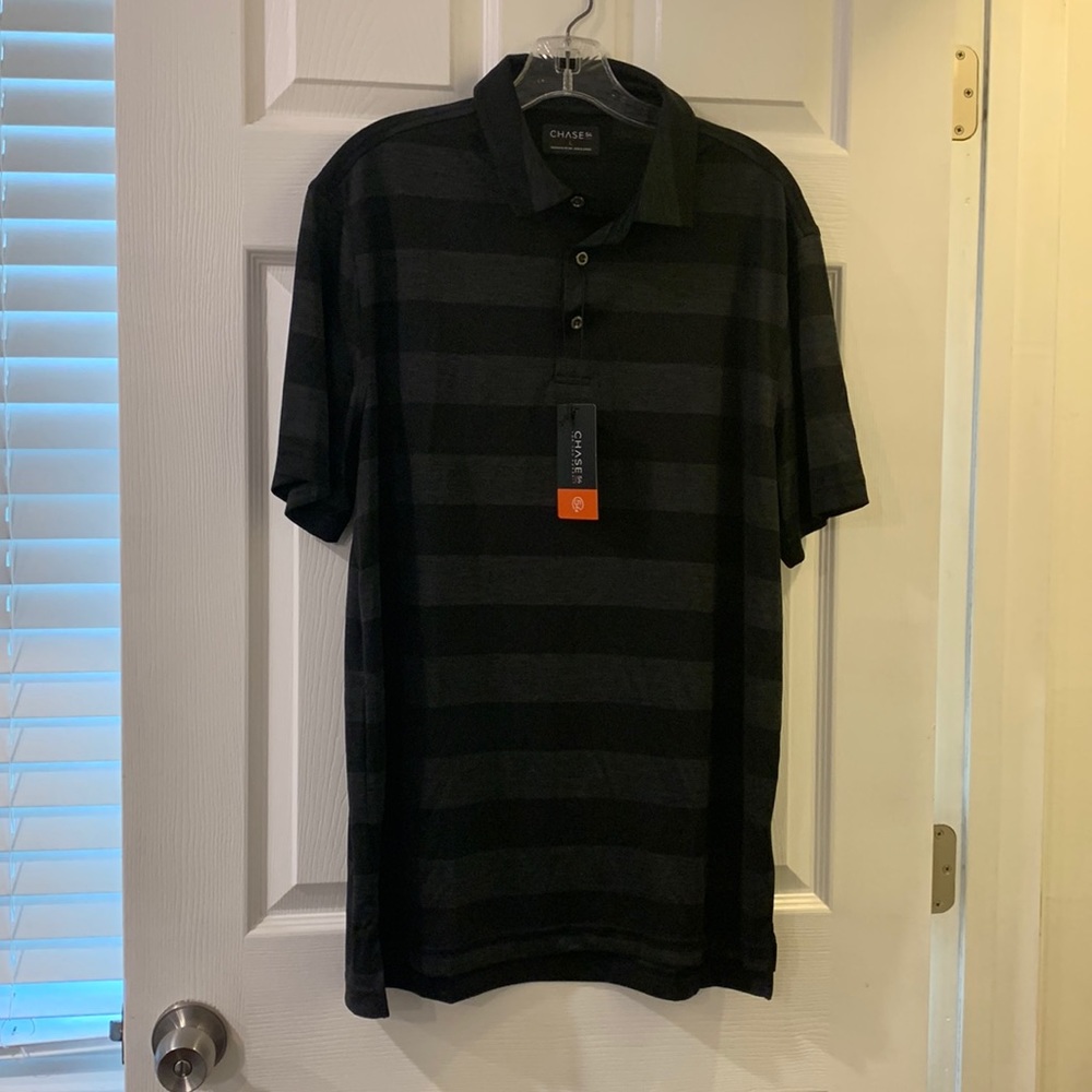 Men’s black and grey striped polo